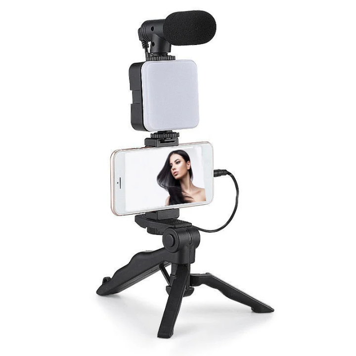 Kit de Vlogging Multifonction 3-en-1 [Trépied + Micro Directionnel + Lumière LED]